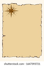 Aged revival empty rusty marine card on white page backdrop. Line black ink hand drawn journey way icon sign sketch in art cartoon doodle engraved notice print style on parchment space for write text