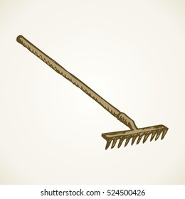 Aged scraper object isolated on white backdrop. Freehand outline ink hand drawn symbol sign sketch in art doodle retro style pen on paper. Closeup view with space for text on soil