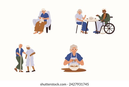 Aged Society Vector Illustration in Flat Style