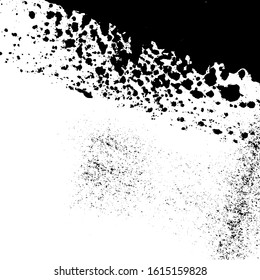 Aged splatter crumb wall backdrop. Distressed spray grainy overlay texture. Grunge dust messy background. Dirty powder rough empty cover template. Weathered drips aging design element. EPS10 vector.