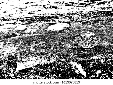 Aged stone wall texture. Grainy messy overlay of empty, aging, scratched wall. Grunge rough dirty background. Vector Illustration. Black isolated on white background. EPS10.