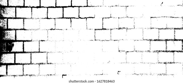 Aged stone wall texture. Grainy messy overlay of empty, aging, scratched wall. Grunge rough dirty background. Vector Illustration. Black isolated on white background. EPS10.