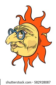 Aged sun character. Vector illustration