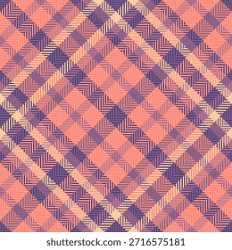 Tejido de Vector textil envejecido, patrón sin costuras de tartán de mantel. Textura de verificación de fondo de píxeles a cuadros en colores pastel y salmón paleta.