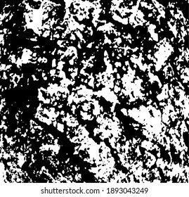 Aged tree bark, close up. White design elements on black colour background, vector illustration. 