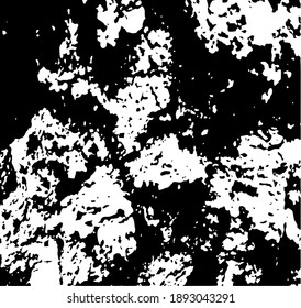 Aged tree bark, close up. White design elements on black colour background, vector illustration. 
