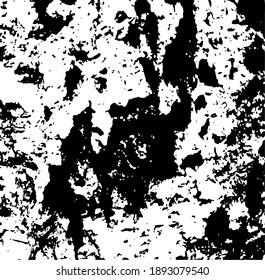 Aged tree bark, close up. White design elements on black colour background, vector illustration. 