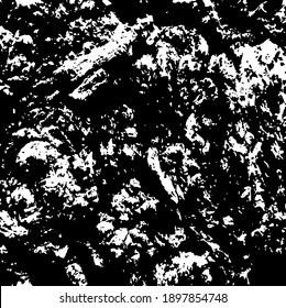 Aged tree bark, close up. White design elements on black colour background, vector illustration. 