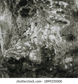 Aged tree bark, close up. White design elements on black colour background, vector illustration. 