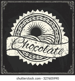 aged vector stamp template of premium handicraft chocolate seal on grease chalkboard scene cocoa cacao tan classical nature work product bean bar black conceptual food earth sign darkness vista printi