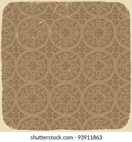 Aged vintage background with ancient seamless pattern. Vector illustration, EPS10.