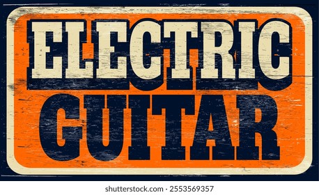 Aged vintage electric guitar sign on wood