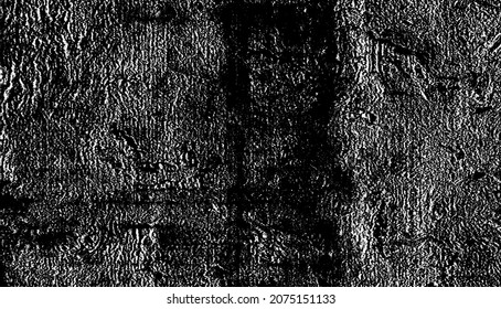 Textura de pared de edad. Grave y desordenada superposición de una pared vacía, envejecida y raspada. Agarra un fondo sucio y áspero. Ilustración vectorial. Negro aislado sobre fondo blanco. EPS10.