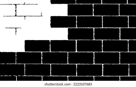 Textura de pared de edad. Grave y desordenada superposición de una pared vacía, envejecida y raspada. Agarra un fondo sucio y áspero. Ilustración vectorial. Negro aislado sobre fondo blanco. EPS10.