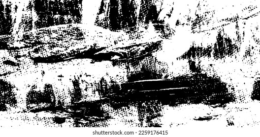 Textura de pared de edad. Grave y desordenada superposición de una pared vacía, envejecida y raspada. Agarra un fondo sucio y áspero. Ilustración vectorial. Negro aislado sobre fondo blanco. EPS10.