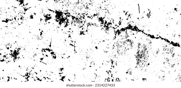 Aged wall texture. Grainy messy overlay of empty, aging, scratched wall. Grunge rough dirty background. Vector Illustration. Black isolated on white background. EPS10.