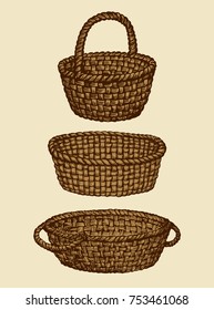 Aged willow bast flower pottle isolated on white background. Freehand contour ink hand drawn picture sketchy in grunge art antique doodle style pen on paper. Closeup side view with space for text