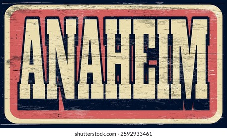 Aged and worn Anaheim sign on wood