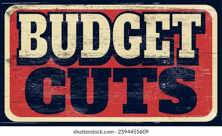 Aged and worn budget cuts sign on wood