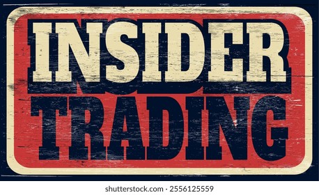 Aged and worn insider trading sign on wood