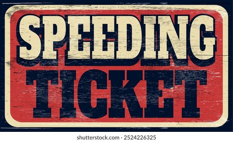 Aged and worn speeding ticket sign on wood