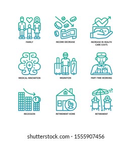 Ageing Society icons set gradient style