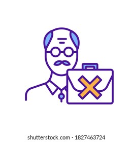 Ageism RGB color icon. Elderly people without work. Unemployment among seniors. Age discrimination. Fired old person. Elderly people rejected with job position. Isolated vector illustration