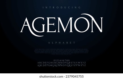 Agemon creative modern urban alphabet font. Digital abstract moslem, futuristic, fashion, sport, minimal technology typography. Simple numeric vector illustration