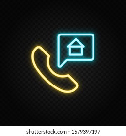 agency, call center, home neon icon. Blue and yellow neon vector icon.