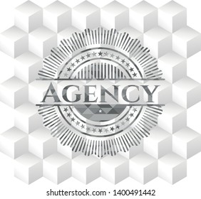 Agency grey badge with geometric cube white background