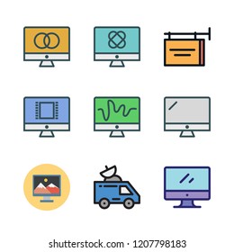 agency icon set. vector set about satellite, advertisement and monitor icons set.