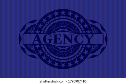 Agency text inside Blue color emblem. Bars exquisite background. Illustration. 