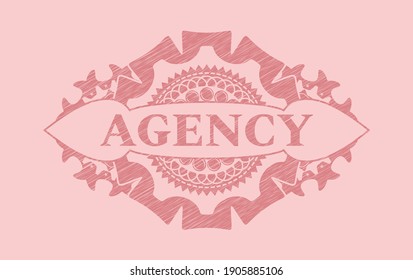Agency text inside Pink stroke emblem. Rose color fancy background. Intense illustration. 