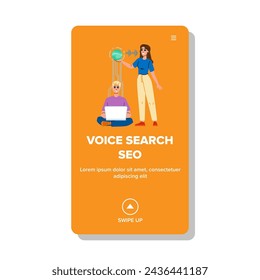 agency voice search seo vector. ipad mobile, analysis ai, internet web agency voice search seo web flat cartoon illustration