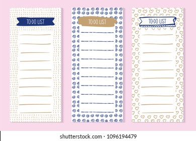 Agenda blank lists in doodles style in vector for daily planning for business, for school, office, shopping, personal affairs. To-do list set isolated on an pink background for print.