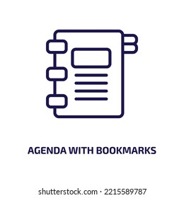 agenda with bookmarks icon from education collection. Thin linear agenda with bookmarks, agenda, bookmark outline icon isolated on white background. Line vector agenda with bookmarks sign, symbol for 