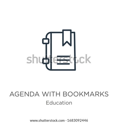 Agenda with bookmarks icon. Thin linear agenda with bookmarks outline icon isolated on white background from education collection. Line vector sign, symbol for web and mobile