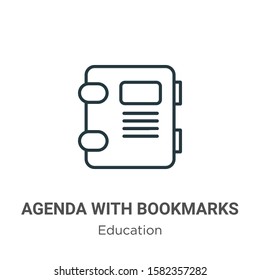 Agenda with bookmarks outline vector icon. Thin line black agenda with bookmarks icon, flat vector simple element illustration from editable education concept isolated on white background