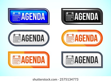 Agenda button set of different shapes and colors. Suitable for mobile app, and website UI design.