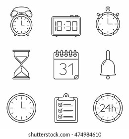 Agenda, calendar, clock and time line icons, vector eps10 illustration