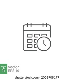 Agenda, calendar, plan, time, timetable icon. Calendar reminder, Schedule line style. Date And Time event sign. Deadline day and reminder. Line Vector illustration. Design on white background. EPS 10