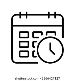 Agenda, calendar, plan, time, timetable icon. Calendar reminder, Schedule line style. Date And Time event sign. Deadline day and reminder. Line Vector illustration. Design on white background. EPS 10
