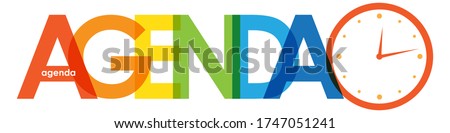 AGENDA colorful gradient vector typography banner with clock symbol
