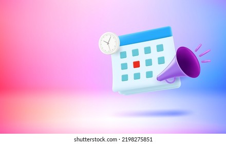 Agenda concept with calendar. 3d vector illustration. Vector 3d banner with copy space