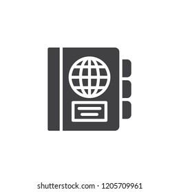 Agenda with globe vector icon. filled flat sign for mobile concept and web design. World travel planner simple solid icon. Symbol, logo illustration. Pixel perfect vector graphics