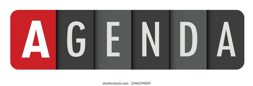 AGENDA gray vector typography banner with initial letter highlighted in red