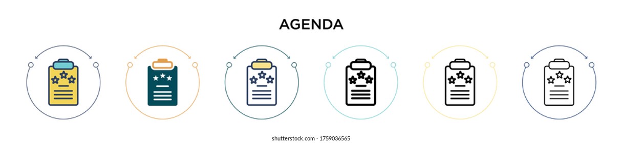 Agenda icon in filled, thin line, outline and stroke style. Vector illustration of two colored and black agenda vector icons designs can be used for mobile, ui, web