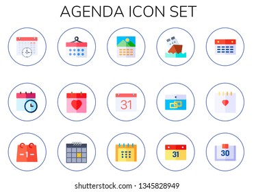 agenda icon set. 15 flat agenda icons.  Collection Of - wall calendar, calendar, date, weekly calendar
