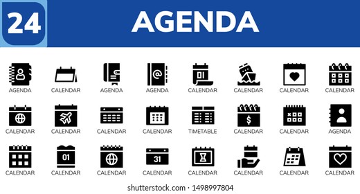 agenda icon set. 24 filled agenda icons.  Collection Of - Agenda, Calendar, Timetable