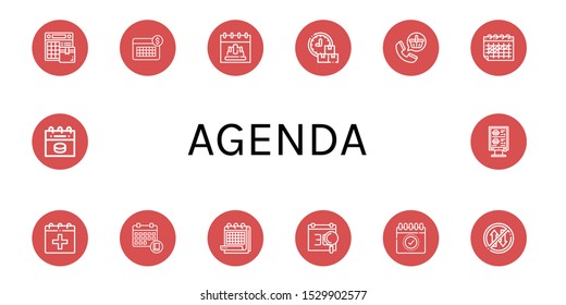 agenda icon set. Collection of Calendar, Schedule, Order, Date, Priority icons